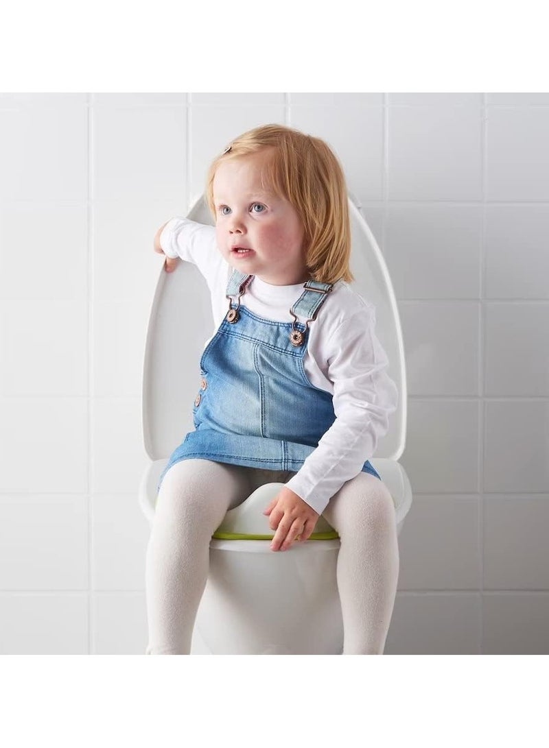 غطاء كرسي حمام للأطفال، مصنوع من البلاستيك والمطاط الصناعي، لون أبيض/أخضر - Image 2